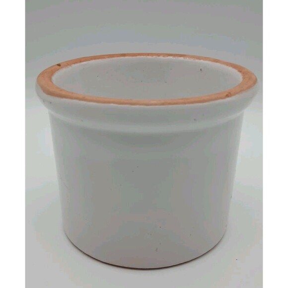 Vintage Primitive Pottery CROCK Bowl 4 1/2" Off White Redware - Picture 1 of 5